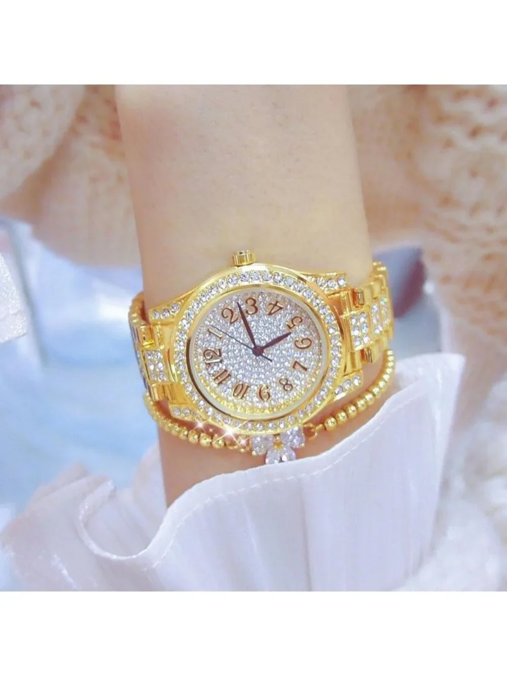 Women's Gold Luxury Diamond Ladies Stainless Steel Bracelet Waterproof Watch